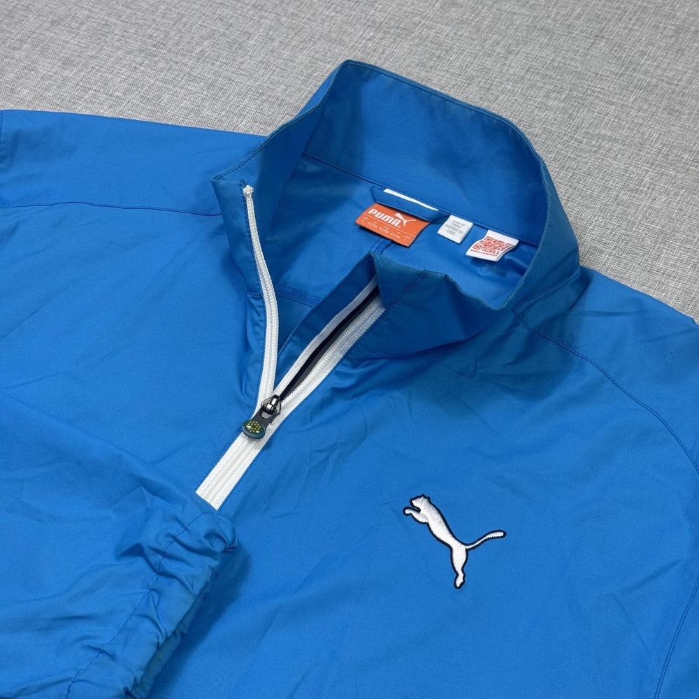 Puma Windbreaker Golf Jacket Mens Large Blue 1/4 Zip Lightweight Packable Pocket